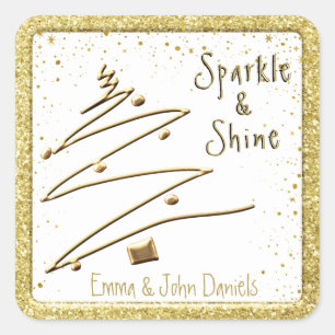 Weihnachtsaufkleber, Name hinzufügen, Sparkle, Quadratischer Aufkleber