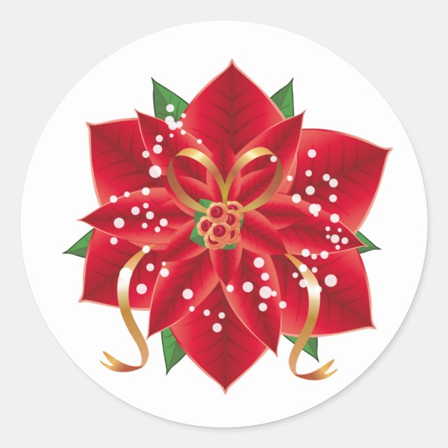 Weihnachtsaufkleber-Red Poinsettia Runder Aufkleber (Vorderseite)