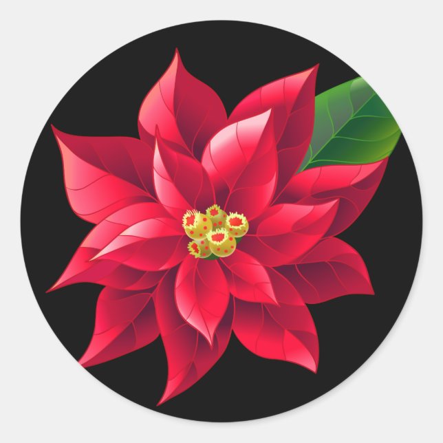 Weihnachtsaufkleber-Red Poinsettia Runder Aufkleber (Vorderseite)