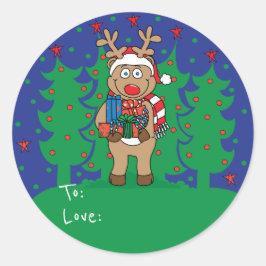 Weihnachtsaufkleber "Rentier" personalisieren Runder Aufkleber