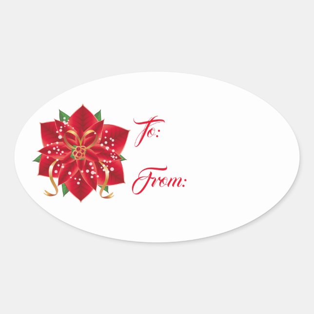 Weihnachtsaufkleber Rot Poinsettia Oval Sticker (Vorderseite)