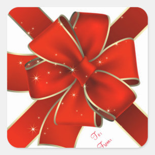 Weihnachtsaufkleber/Rote und Goldbucht Quadratischer Aufkleber
