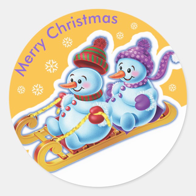 Weihnachtsaufkleber Snowmen Schneesport. Runder Aufkleber (Vorderseite)