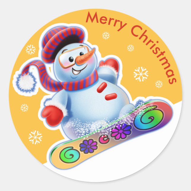 Weihnachtsaufkleber Snowmen Schneesport. Runder Aufkleber (Vorderseite)
