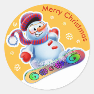 Weihnachtsaufkleber Snowmen Schneesport. Runder Aufkleber