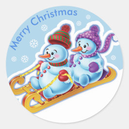 Weihnachtsaufkleber Snowmen Schneesport. Runder Aufkleber