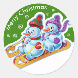 Weihnachtsaufkleber Snowmen Schneesport. Runder Aufkleber