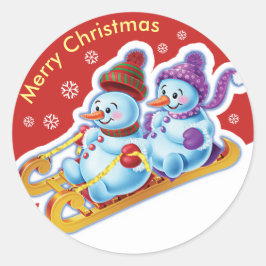 Weihnachtsaufkleber Snowmen Schneesport. Runder Aufkleber