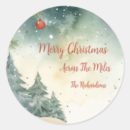 Weihnachtsaufkleber "über die Meilen" Runder Aufkleber