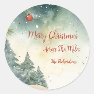 Weihnachtsaufkleber "über die Meilen" Runder Aufkleber