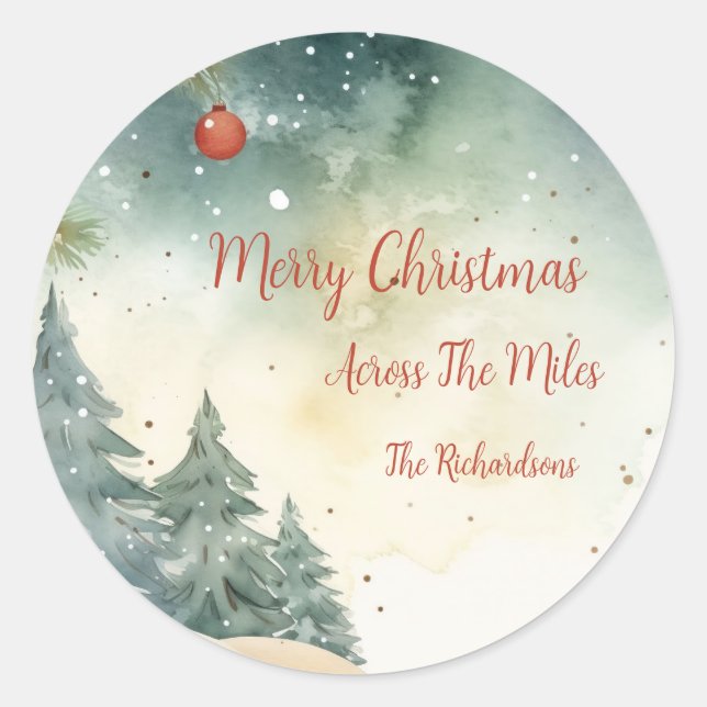 Weihnachtsaufkleber "über die Meilen" Runder Aufkleber (Vorderseite)