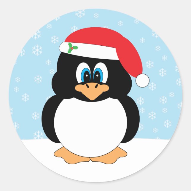 Weihnachtsaufkleber von Santa Penguin Runder Aufkleber (Vorderseite)