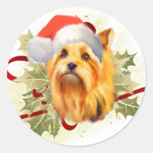 Weihnachtsaufkleber Yorkshires Terrier Runder Aufkleber