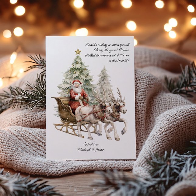 Weihnachtsauslieferung Weihnachtskarte Feiertagskarte (Christmas Card Pregnancy Announcement with traditional santa scene and your special delivery note)