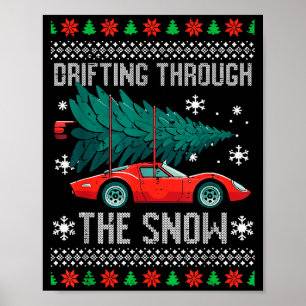 Weihnachtsauto driftet durch Schnee hässliche Xmas Poster