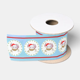 WeihnachtsAxolotl mit Weihnachtsmannmütze und Feen Satinband