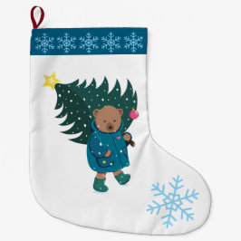Weihnachtsbaby Bär Weihnachtsbaum Schneeflocken.  Großer Weihnachtsstrumpf