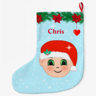Weihnachtsbaby-Gesicht, Herzen, Weihnachtssterne u Großer Weihnachtsstrumpf