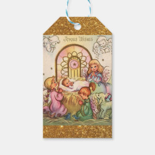 Weihnachtsbaby Jesus in den Krippen-Engeln Geschenkanhänger