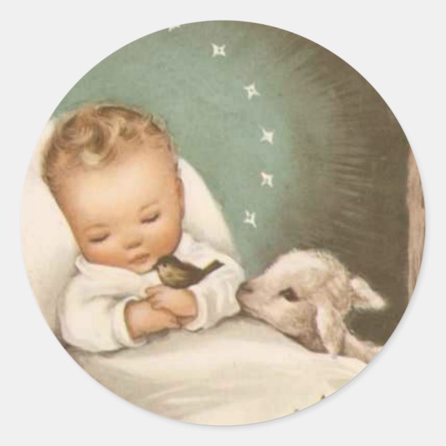 Weihnachtsbaby mit Lamm Runder Aufkleber (Vorderseite)