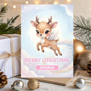 Weihnachtsbaby-Rentierflug für Kinder Feiertagskarte