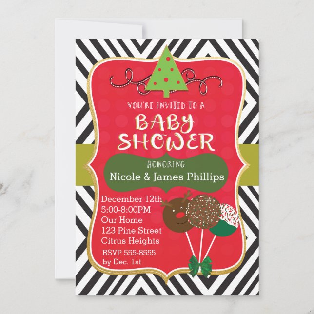 WeihnachtsbABY SHOWER Cake Pops & Baumeinladungen Einladung (Vorderseite)