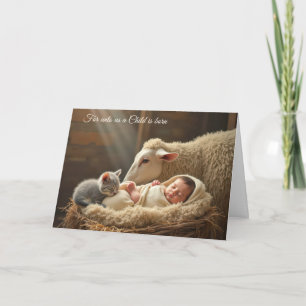 Weihnachtsbaby und das Kätzchen in Gefahr Feiertagskarte