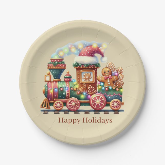 Weihnachtsbäckereizug Party Pappteller (Vorderseite)