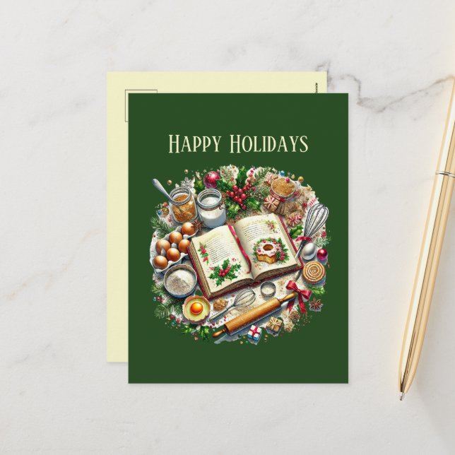 Weihnachtsbackliebhaber Kochbuch Feiertagspostkarte (Vorderseite/Rückseite Beispiel)