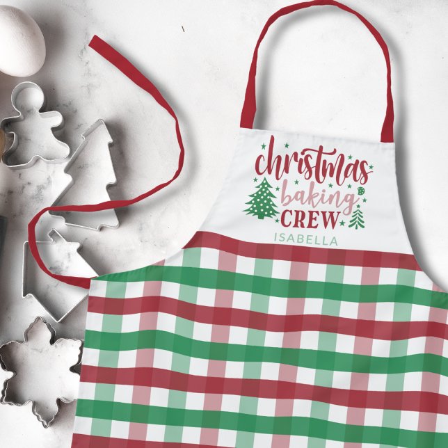 Weihnachtsbackname Crew Kariert passend Rot Schürze (Medium size)