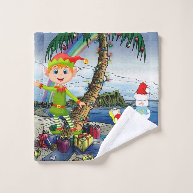Weihnachtsbadehandtuch-Sets, Beach Bum Santa Badhandtuch Set (Waschlappen)