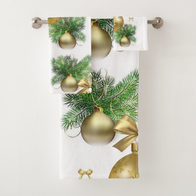 Weihnachtsbadehandtuch-Sets, Goldbälle Badhandtuch Set (Insitu)
