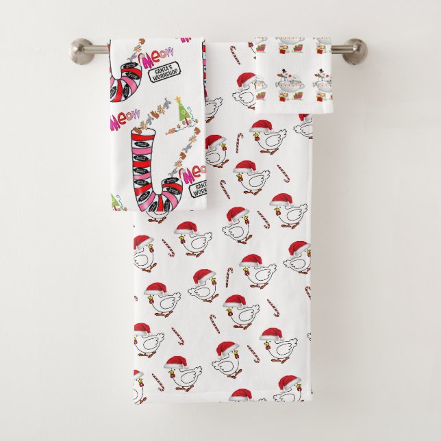 Weihnachtsbadehandtuch-Sets, Katzen, Küken, Schnee Badhandtuch Set (Insitu)