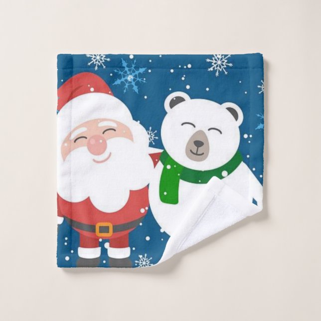 Weihnachtsbadehandtuch-Sets, Santa Teddy-Bär Badhandtuch Set (Waschlappen)