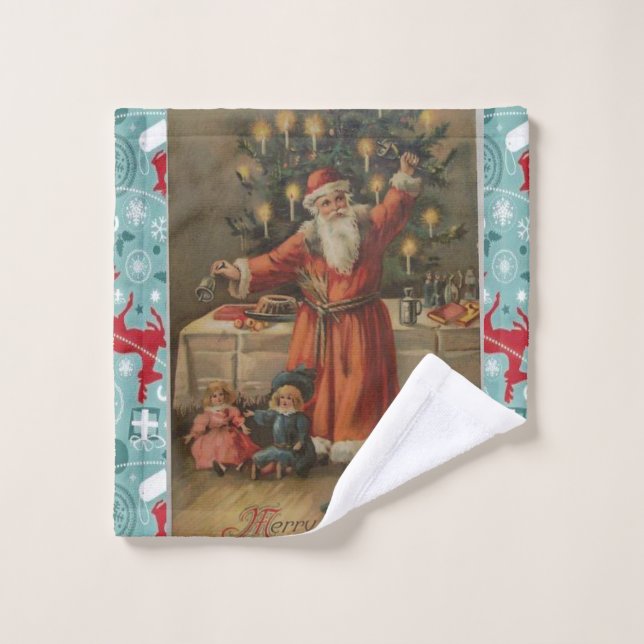 Weihnachtsbadehandtuch-Sets, Santa Vintag Badhandtuch Set (Waschlappen)