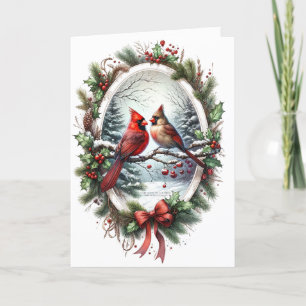 Weihnachtsbäder Red Bow Holly Snowy Forest 1 Feiertagskarte
