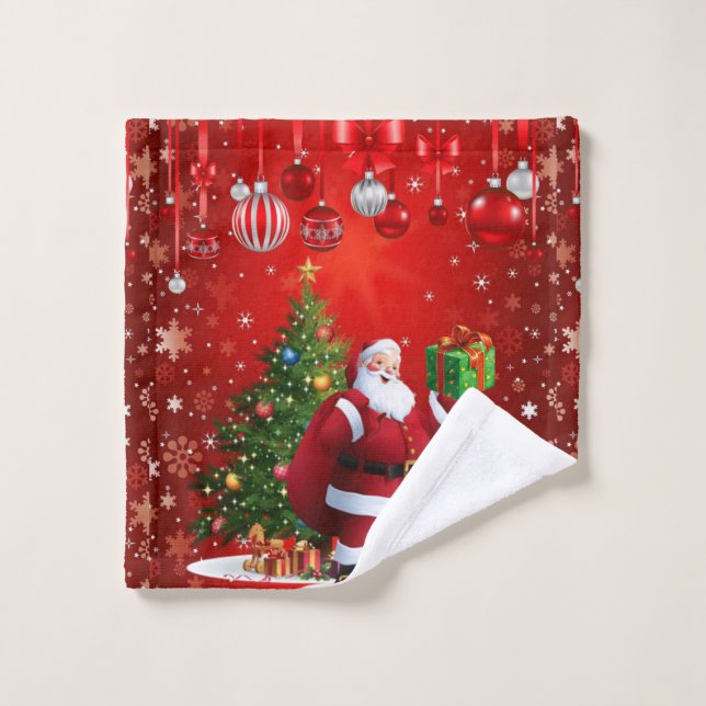 Weihnachtsbadetücher, Sets, Weihnachtsmann Badhandtuch Set (Waschlappen)