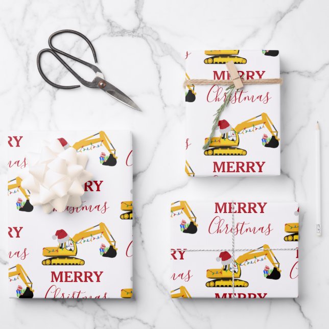 Weihnachtsbagger Geschenkpapier Set (Vorderseite)