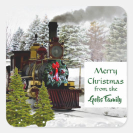 Weihnachtsbahn-Aufkleber Quadratischer Aufkleber