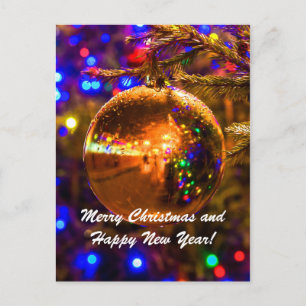 Weihnachtsball Gelbe Illumination Feiertagspostkarte