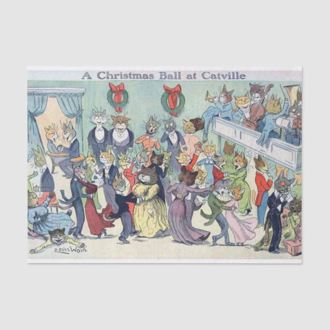 Weihnachtsball in Catville, Louis Wain Seidenpapier (Vorderseite)
