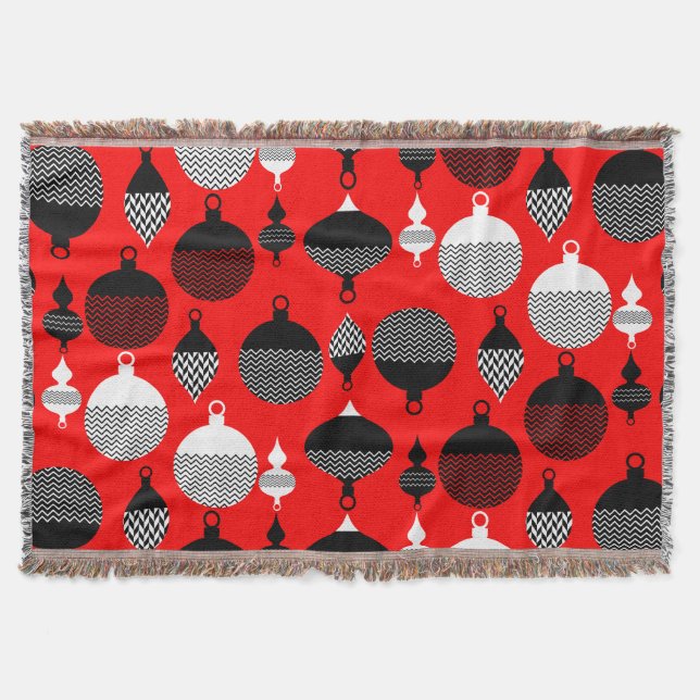 Weihnachtsball in Rot und Schwarz Retro Decke (Vorderseite)