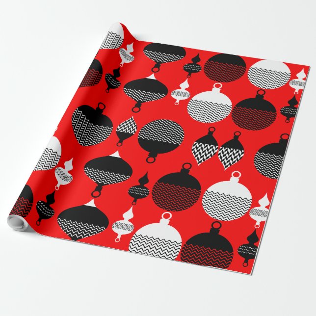 Weihnachtsball in Rot und Schwarz Retro Geschenkpapier (Ungerollt)