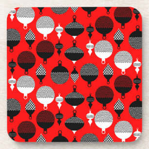 Weihnachtsball in Rot und Schwarz Retro Getränkeuntersetzer