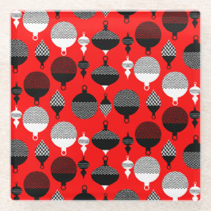 Weihnachtsball in Rot und Schwarz Retro Glasuntersetzer