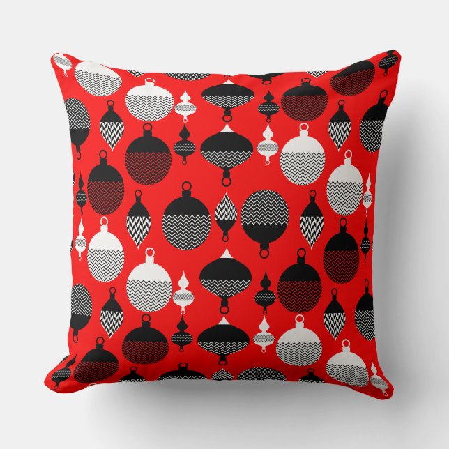 Weihnachtsball in Rot und Schwarz Retro Kissen (Vorderseite)