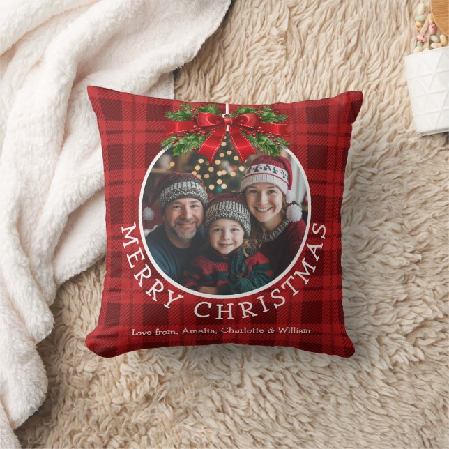 Weihnachtsball Ornament Foto Rotes Buffalo Kariert Kissen (Decke)