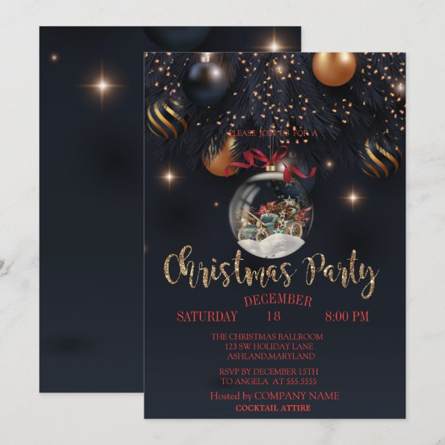 Weihnachtsball Retro Car Black Company Party Einladung (Vorne/Hinten)