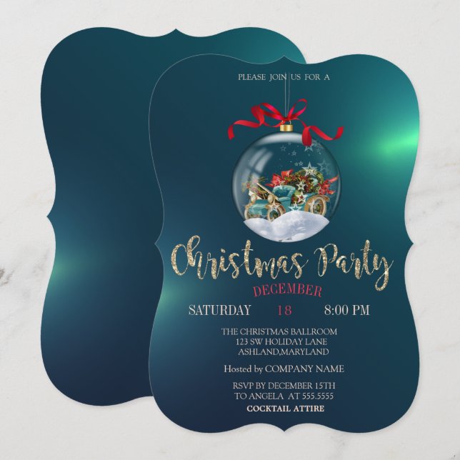 Weihnachtsball, Retro Car, Grüne Weihnachtsfirma Einladung (Vorne/Hinten)