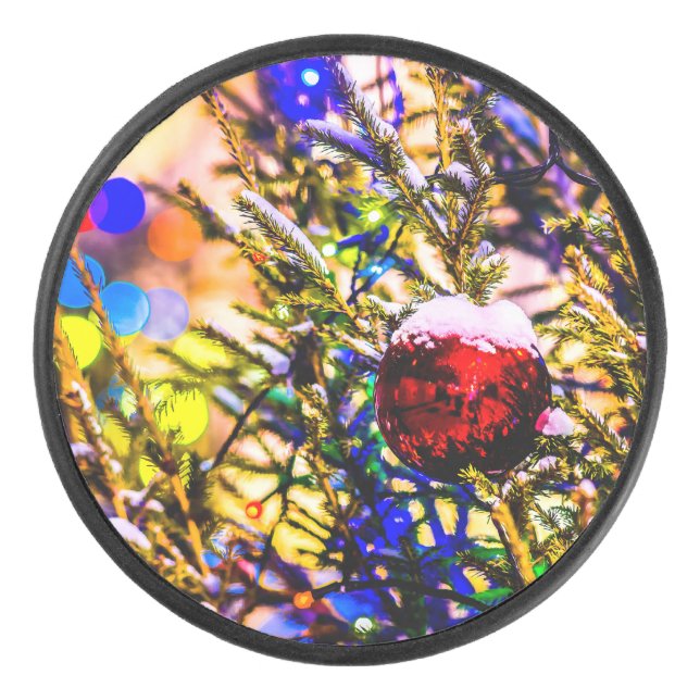 Weihnachtsball Rot Eishockey Puck (Vorderseite)